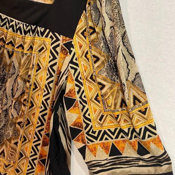 Dress Barn Top Blouse Woman Size 18/20 Stretch Short 3/4 Sleeve Black & Gold - Picture 5 of 11